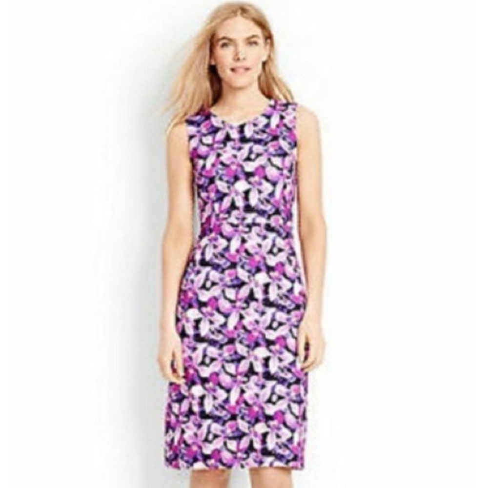 Lands End purple lavender sheath dress orchid floral sleeveless